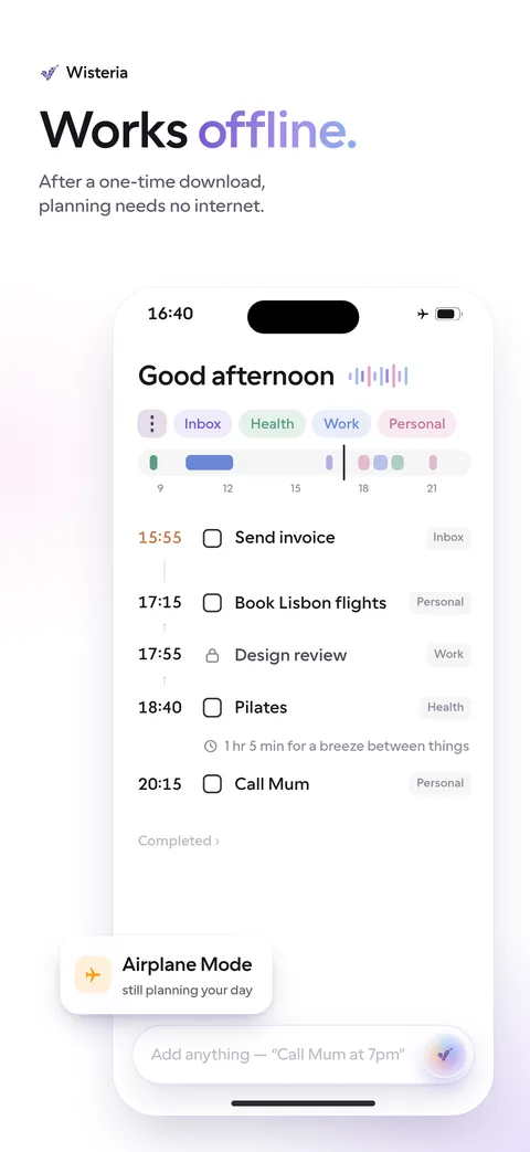 Works offline: planning in Airplane Mode